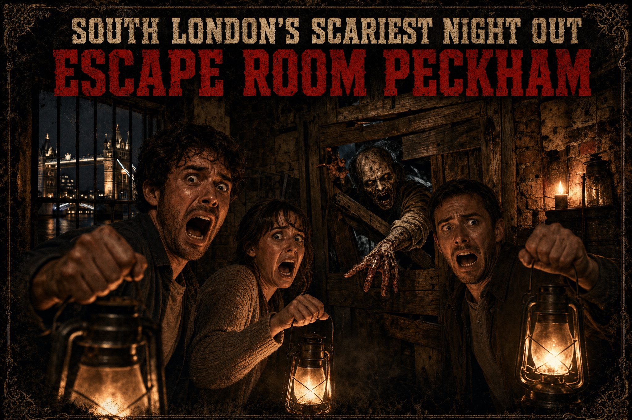 Players facing a zombie inside an escape room in Peckham, South London