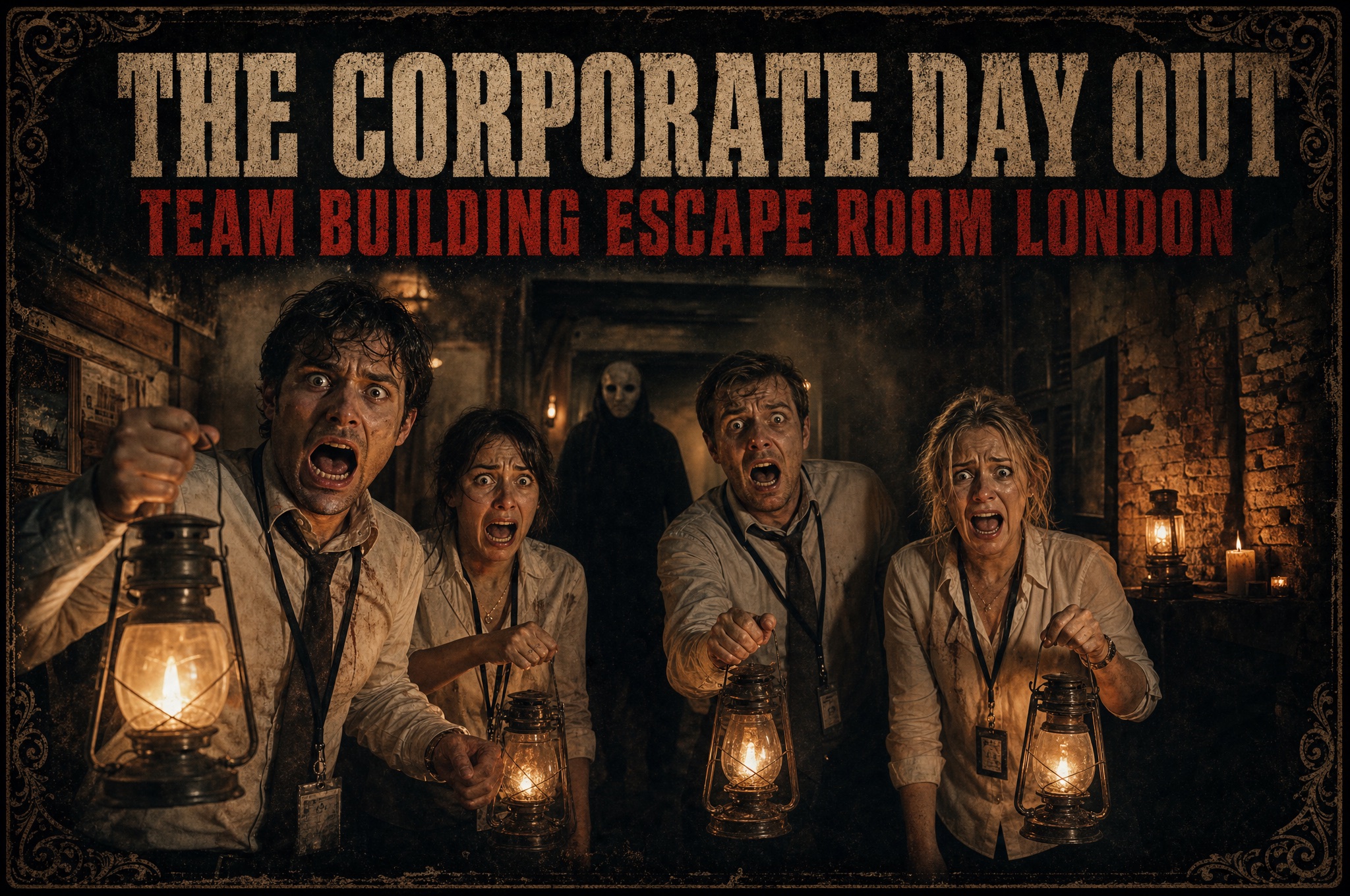 Office team screaming during a team building escape room in London